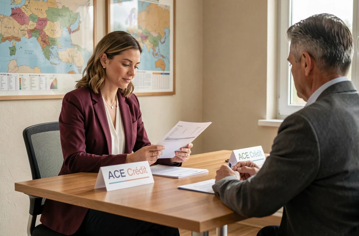 Courtière ACE Crédit Châteauroux en consultation avec un client