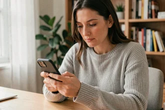 Femme activant l'authentification forte sur son application bancaire Crédit Agricole du Languedoc depuis son domicile