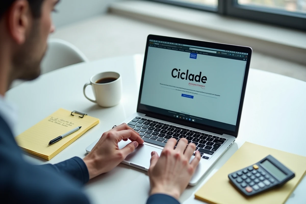Recherche en ligne sur le site Ciclade et prise de notes manuscrites sur les obligations fiscales liées aux avoirs bancaires inactifs