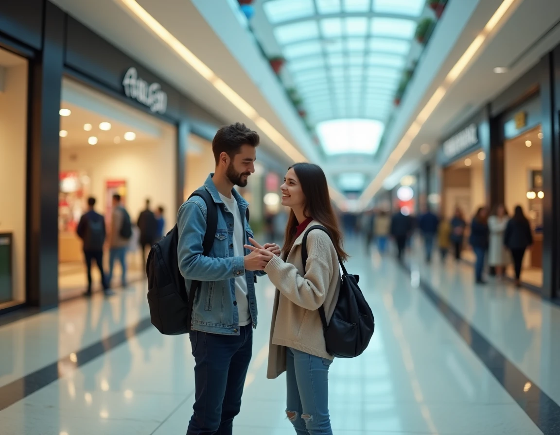 Couple consultant un plan de centre commercial pour utiliser leurs chèques Kadéos Infini