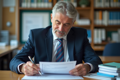 Professeur d'âge moyen examinant un relevé de retraite