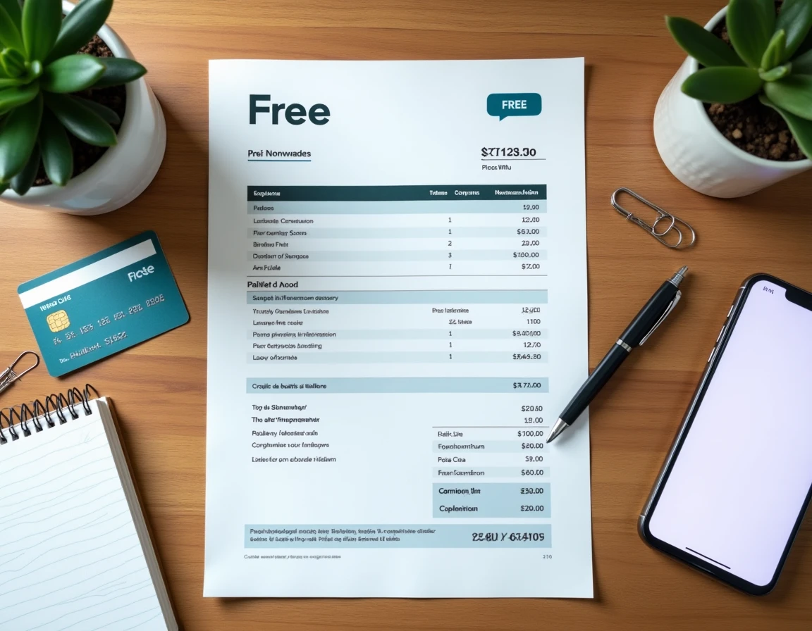 Vue de dessus d'une facture Free impayée avec carte bancaire et confirmation de paiement sur smartphone