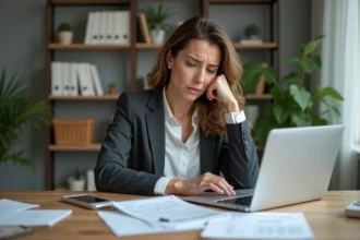 Femme d affaires inquiète dans son bureau à domicile