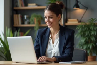 Femme professionnelle au bureau à domicile