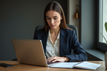 Femme d'affaires en blazer analysant des graphiques financiers