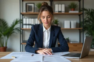 Femme française en bureau organisé et productif