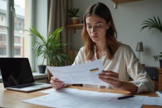 Jeune femme professionnelle vérifiant ses finances à son bureau