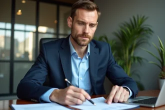Homme d'affaires en costume dans un bureau moderne