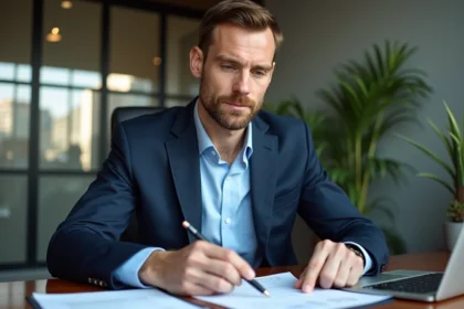 Homme d'affaires en costume dans un bureau moderne