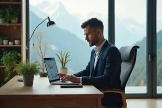 Homme d'affaires concentré sur un tableau bancaire moderne