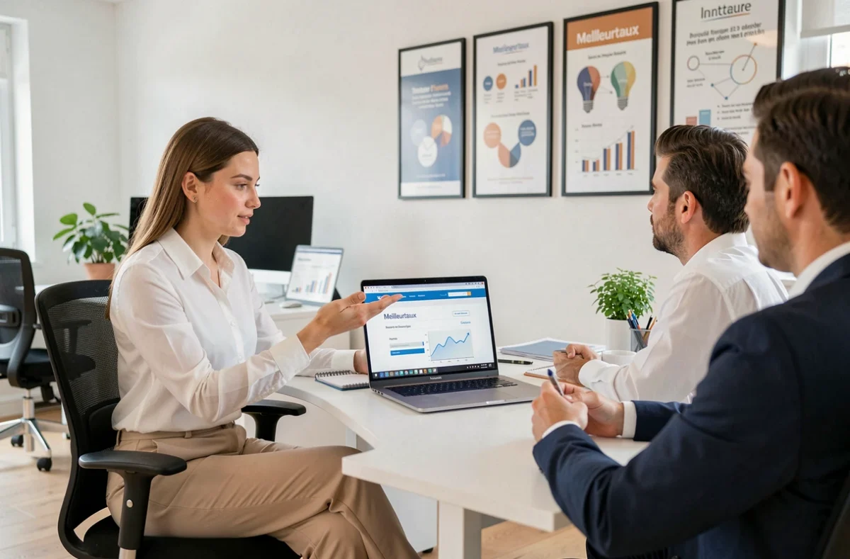 Spécialiste Meilleurtaux Indre expliquant les taux de crédit à des clients