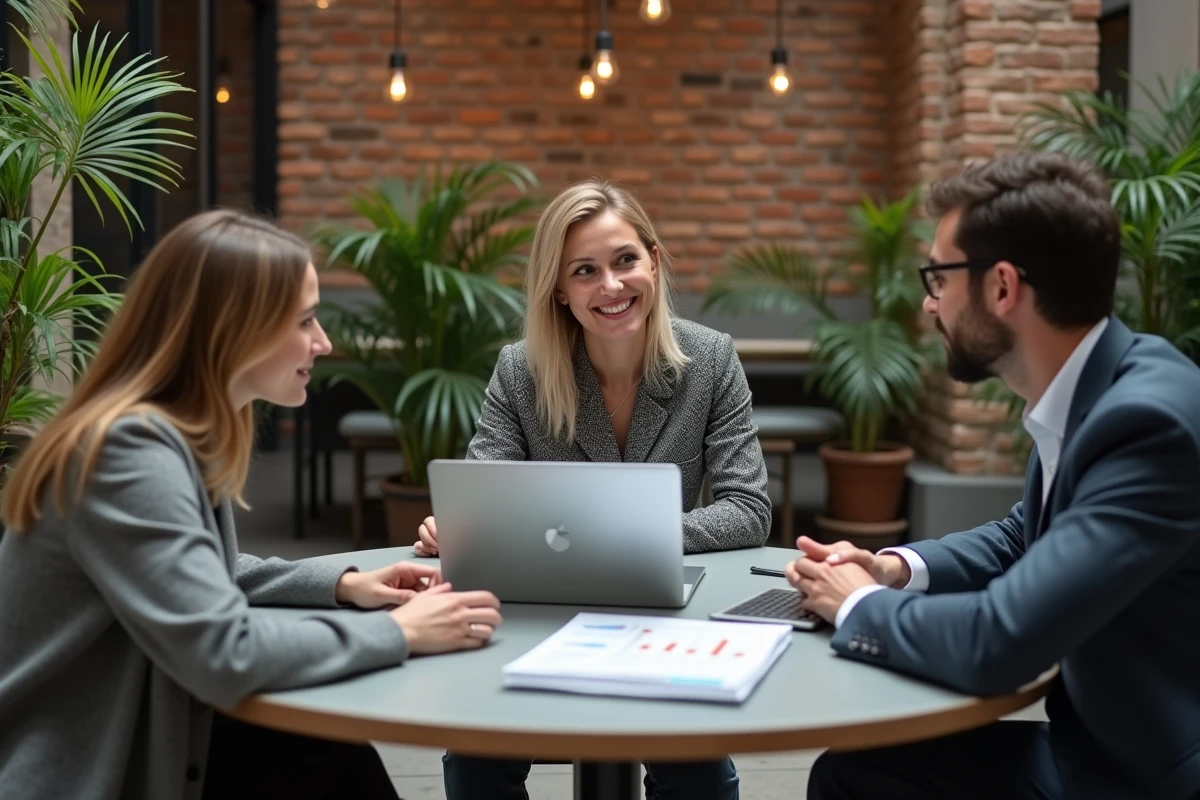 Équipe de professionnels discutant des changements de réglementation tarifaire du marché du tabac en Espagne en 2026 dans un espace de coworking à Barcelone