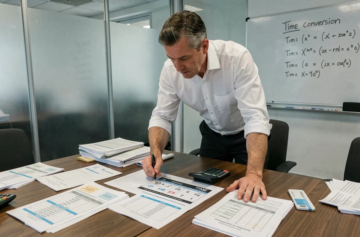 Responsable RH comparant des fiches horaires et bulletins de paie en système décimal centième