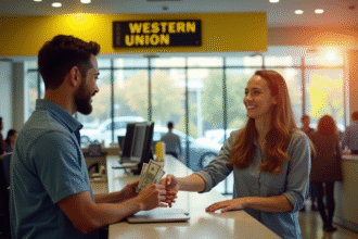 Personne souriante recevant de l'argent chez Western Union