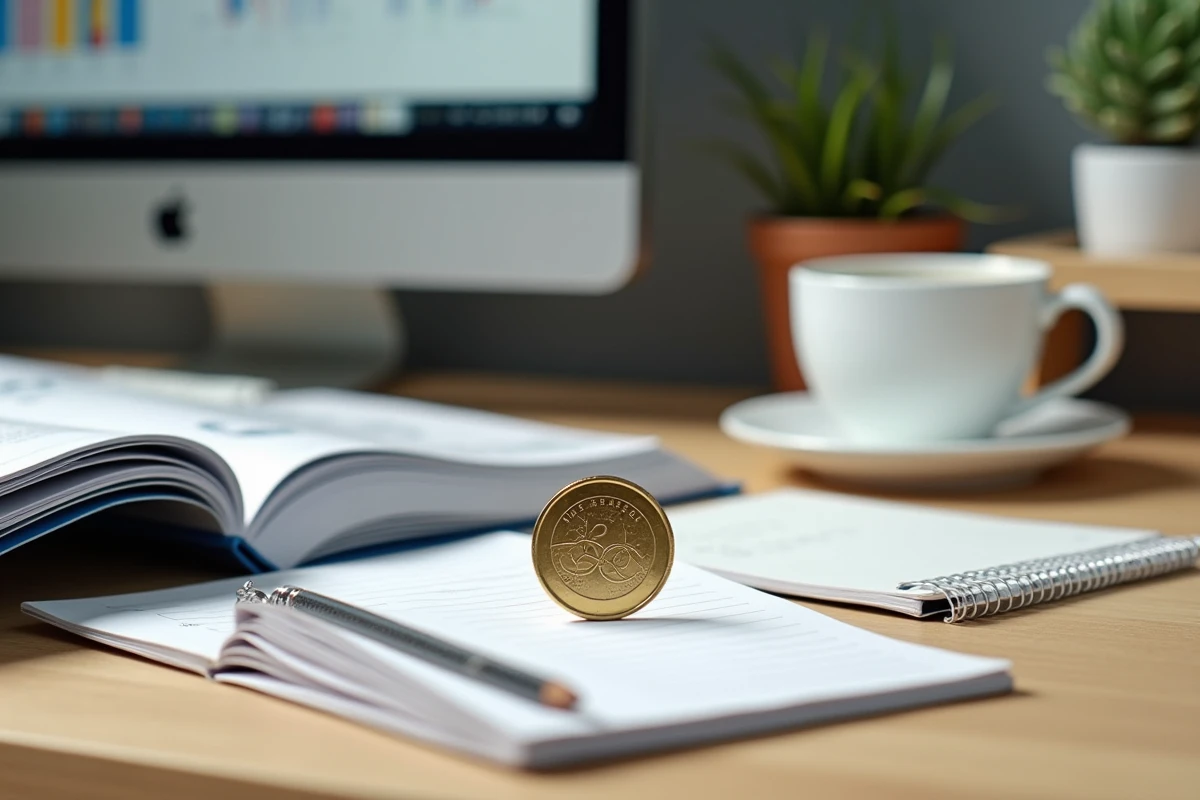 Pièce de 2 euros Jeux Olympiques 2026 posée contre un guide de cotes numismatiques avec des notes de valorisation manuscrites